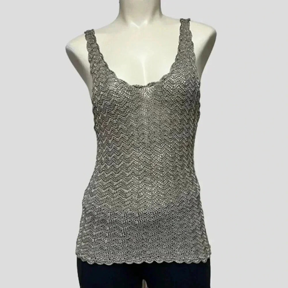 Maggie Tops - Maggie Metal Silver/Grey Crochet Tank Tank